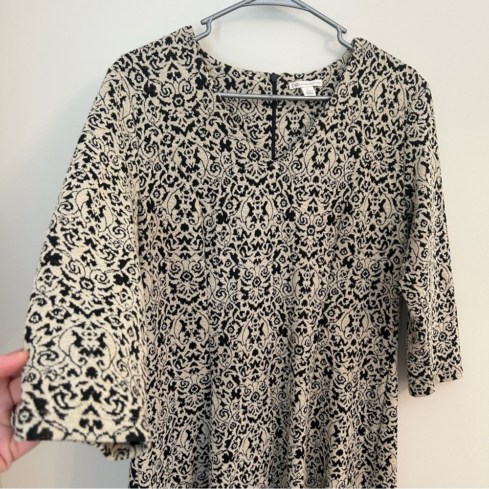 Women's CATO Black & cream Floral Sweater Dress 3/4 Sleveless Size‎ LARGE